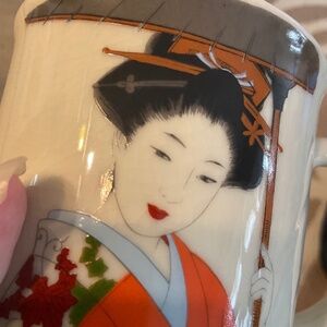 VTG Lovely Japanese Geisha Coffee Mugs 2 Total
